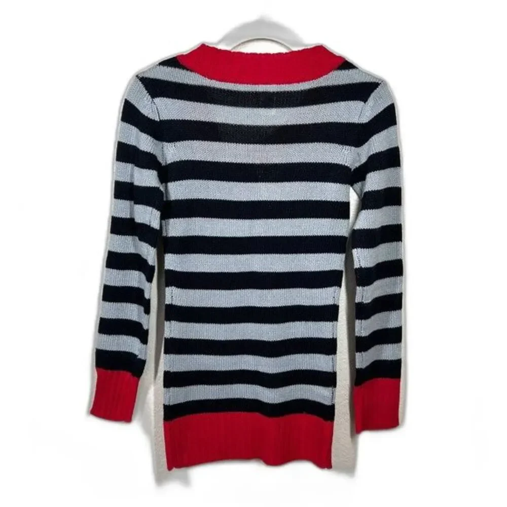 Chillipop Black stripes sweater  long sleeve asymmetric neckline size S (7-8)